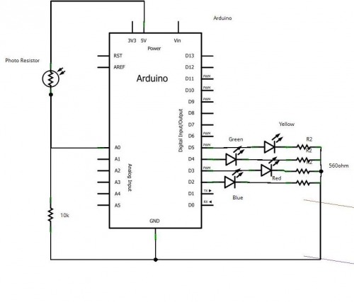 Схема подключения самодельного датчика цвета к Arduino