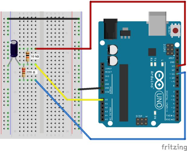 Схема измерения ёмкости конденсатора при помощи Arduino